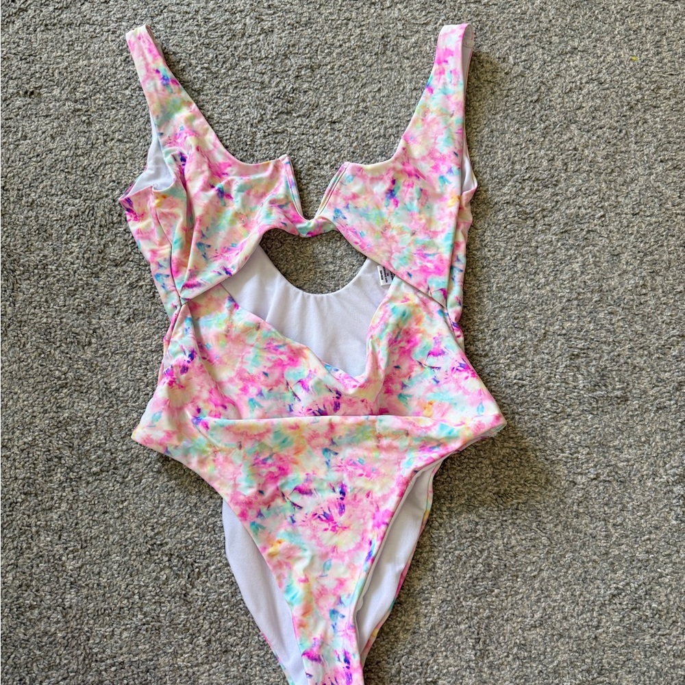 Women’s Tie-Dye One-Piece Swimsuit - Pink Multicolor